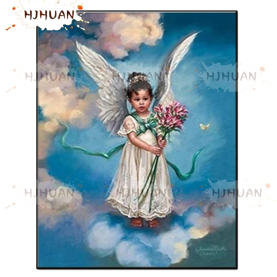 Little angel holding a bunch of flowers Full Square Drill 5D DIY Diamond Painting Embroidery Cross Stitch 5D Home Decor Gift