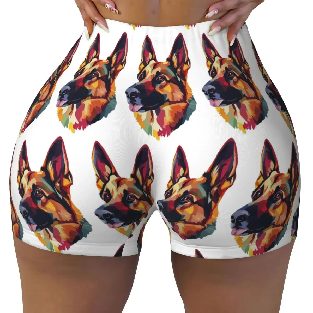 Custom German Shepherd Dog Portrait Yoga Shorts Women Gym Workout Running Athletic Volleyball Biker Shorts