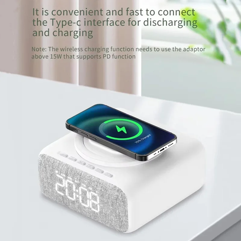 

Беспроводное зарядное устройство 6 в 1, динамики BlueTooth с будильником, подставка для телефона, белый шум, помогает сна, музыкальный плеер, ночник для спальни