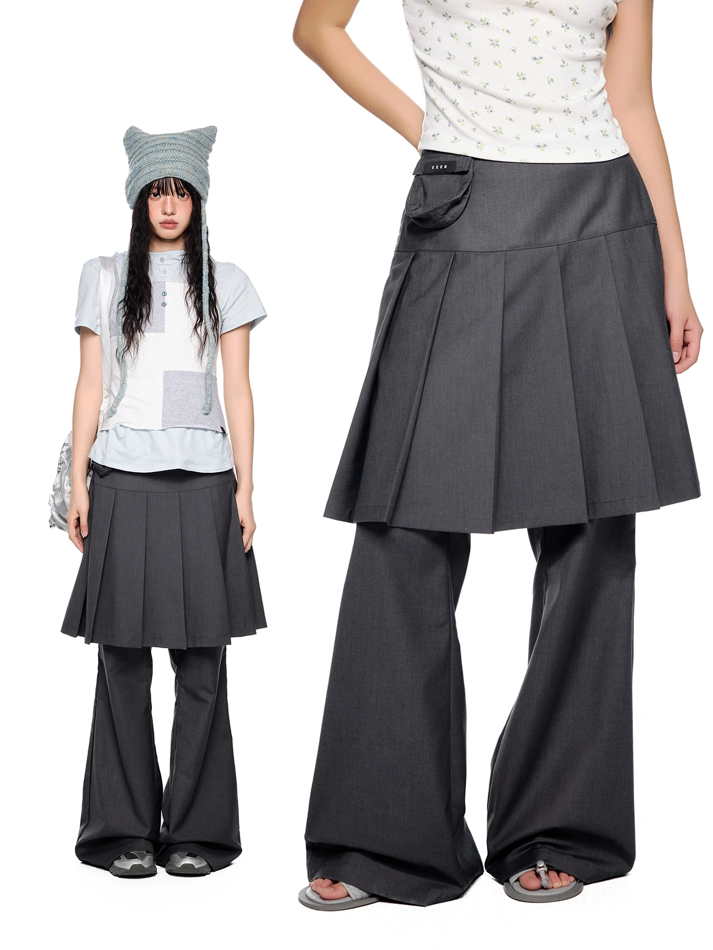 

EZEK Casual Pants Women's Micro Flared Drapey Vintage Style Skirt Pants Summer New Design Sensation Loose Fit Long Pants