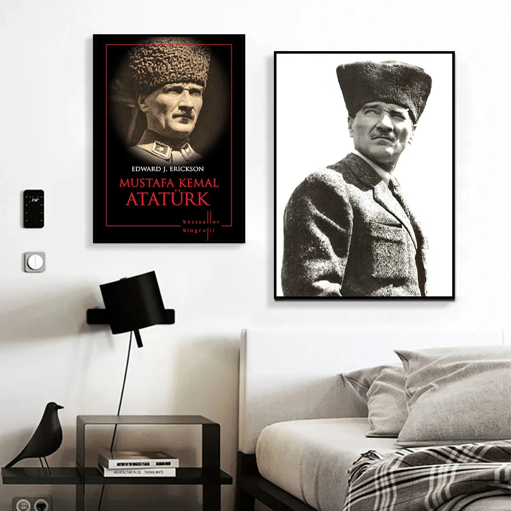 Smiling Mustafa Kemal Ataturk Portrait Canvas Print Wall Art Poster Positive Painting for Office Living Room Home Decor Cuadros