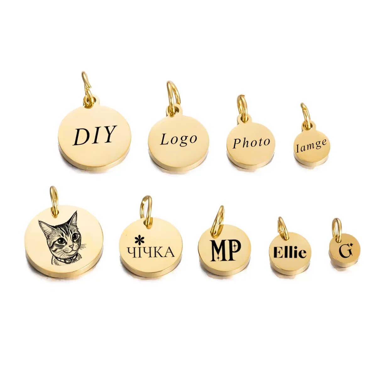 

Customized 20pcs Stainless Steel round Tags Assorted Sizes 6mm-15mm Polished Charms for DIY Jewelry Making