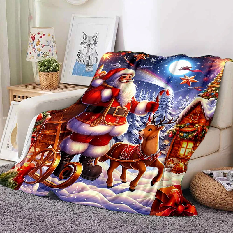 

Cartoon Santa Claus Merry Christmas Snowman New Year Gift Soft Flannel Blanket for Beds Bedroom Sofa,Throw Blanket for Cover
