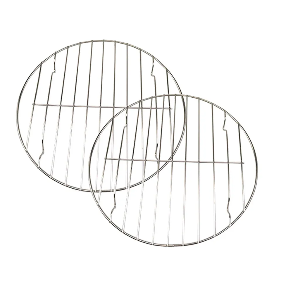 2Pcs Stainless Steel Round Bbq Grill Rack Durable Rust Resistant Meat Fish Vegetable Roasting Net Perfect Outdoor Cooking 28cm