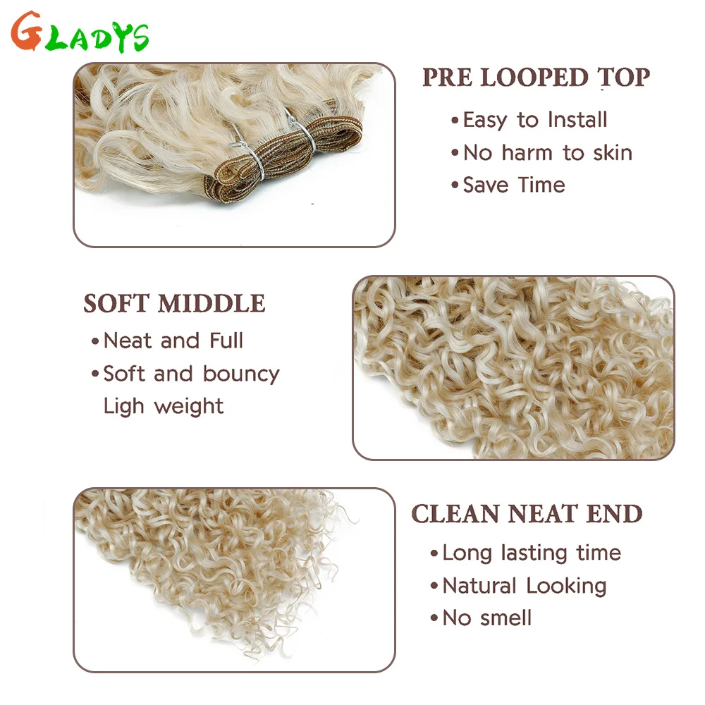 حزم اللون الأشقر وصلات شعر صناعية 20 بوصة حزم موجة المياه ملحقات لجميع المواسم ارتفاع درجة الحرارة الألياف