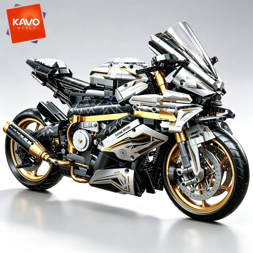 KAVOWORLD 2078pcs 18.1 Inches Large Motorcycle Building Blocks 1:5 Scale Technology Racing Sport Bike Model Kit City MOC Motorbike Brick Set Superbike Replica Construction Toy Shock Absorber Steering Linkage Chain Drive Assembly for Display Christmas Gift