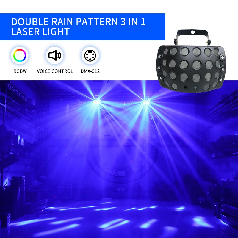 New RGBW Disco DJ Bar Party Christmas Stage Light Led Laser Light Double Rain Butterfly 3-in-1 Rotating Pattern Effect Light