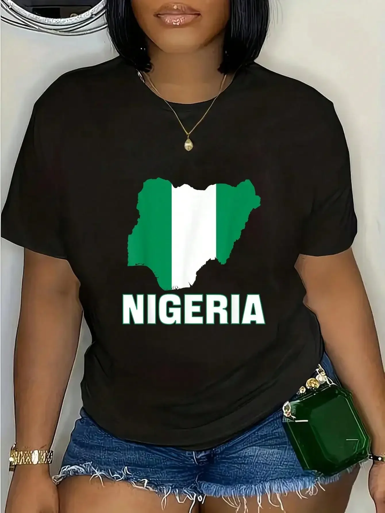 

180g Printed Round Neck Short Sleeve T-Shirt Nigerian Flag Of Nigeria Men Women Africa T-Shirt