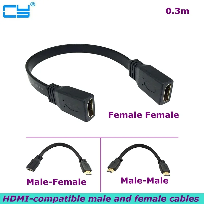 Gold-plated HDMI-Compatible With Flat Male Female Extended HD Cable, Version 1.4 Supports 3D 1080p TV to Computer Cable