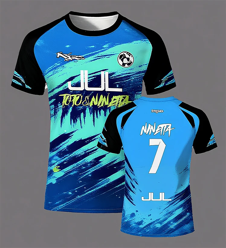 

3D 90 minute JUL series football T-shirt men's summer outdoor sports quick drying T-shirt round neck loose T-shirt