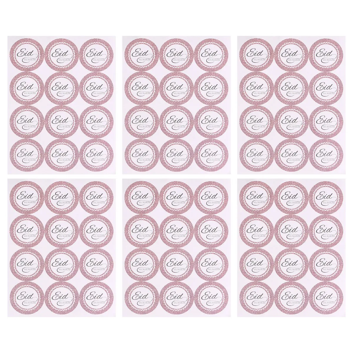 120Pcs Eid Mubarak Paper Stickers Non-Breakable Adhesive Round Decals for Gift Boxes Candy Bags Chocolate Coins Cake Decorations