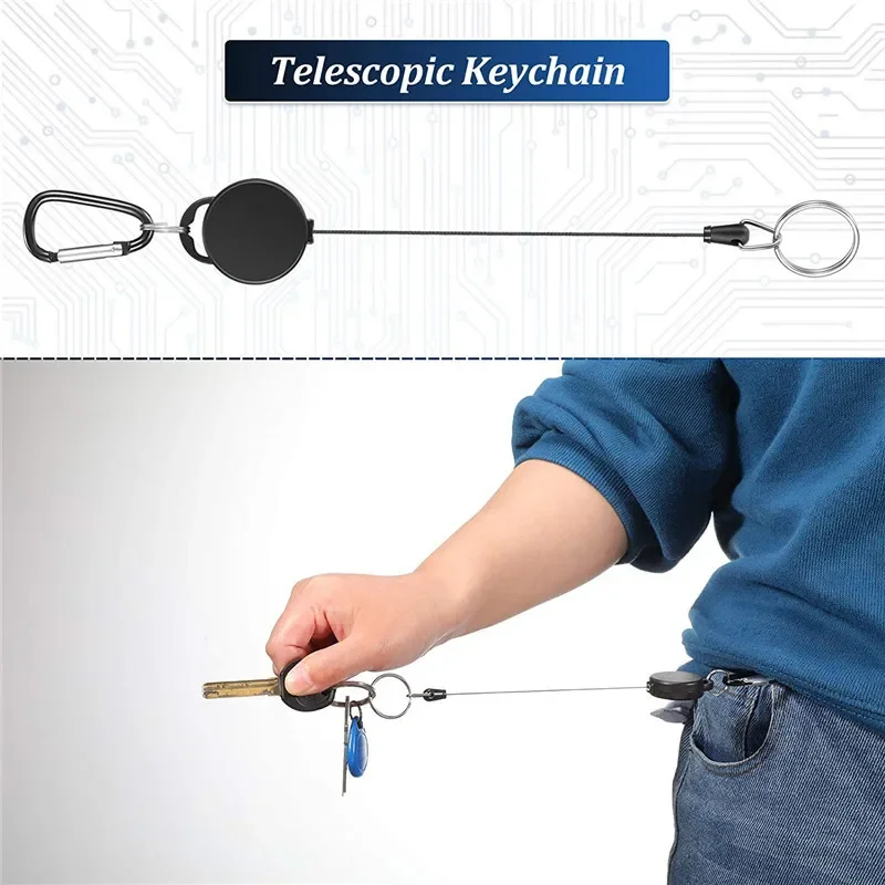 قابل للسحب المفاتيح شارة بكرة حامل مقاطع سهلة السحب مشبك حبل سلسلة المفاتيح المرنة ل المفاتيح للتخييم في الهواء الطلق حلقة رئيسية #4