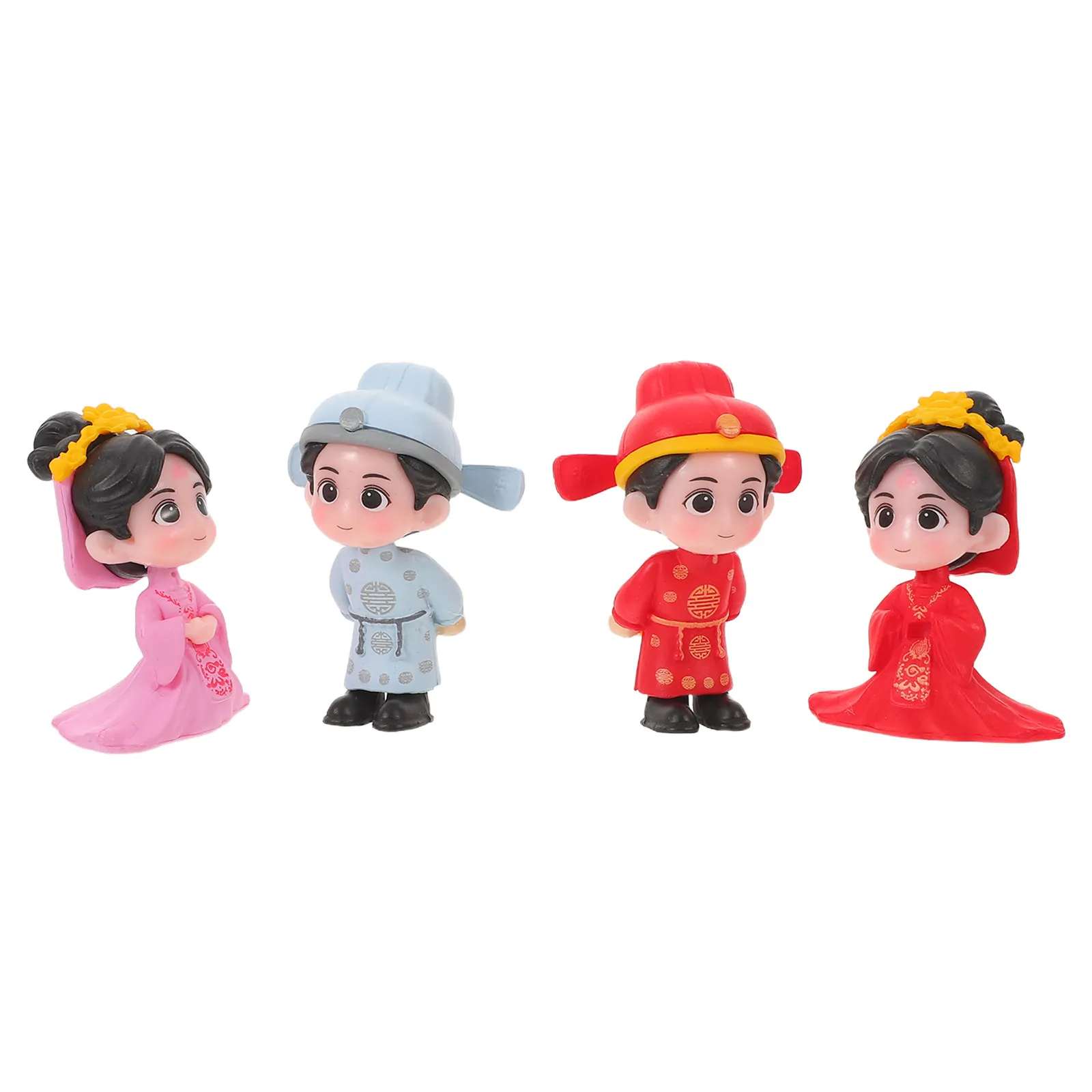 4Pcs Bride Groom Wedding Miniatures Romantic Couple Cake Toppers Wedding Table Centerpieces Anniversary Party Decorations