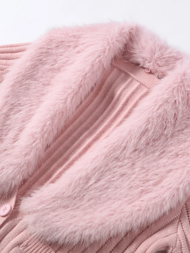 Autumn Faux Fur Collar Women's Cardigan Pink Sweet Long Sleeve Single-breasted Female Sweater 2026 Fashion Lady Knitwear image 6