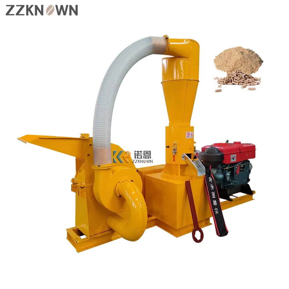 Molino de martillos combinado diésel Industrial con máquina de pellets, prensa de pellets de madera, trituradora dos en uno