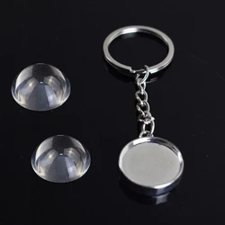 1pc Metal Keychain Base+2pcs Transparent Convex Circular Glass