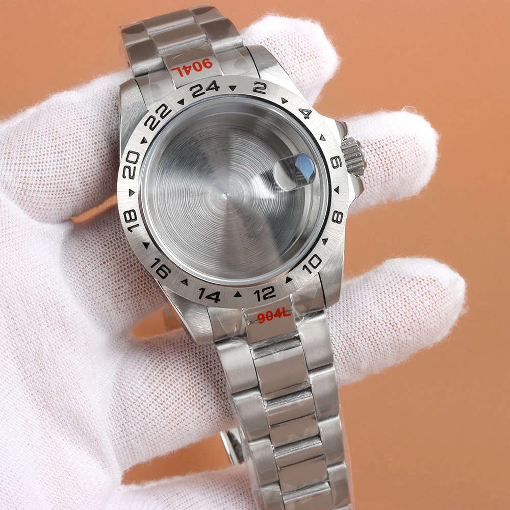 39mm EXP 24 Hour Steel Bezel Watch Case Sapphire Glass For Explorer GMT NH35 NH36 NH38 Movement Jubilee/Oyster Bracelet Strap