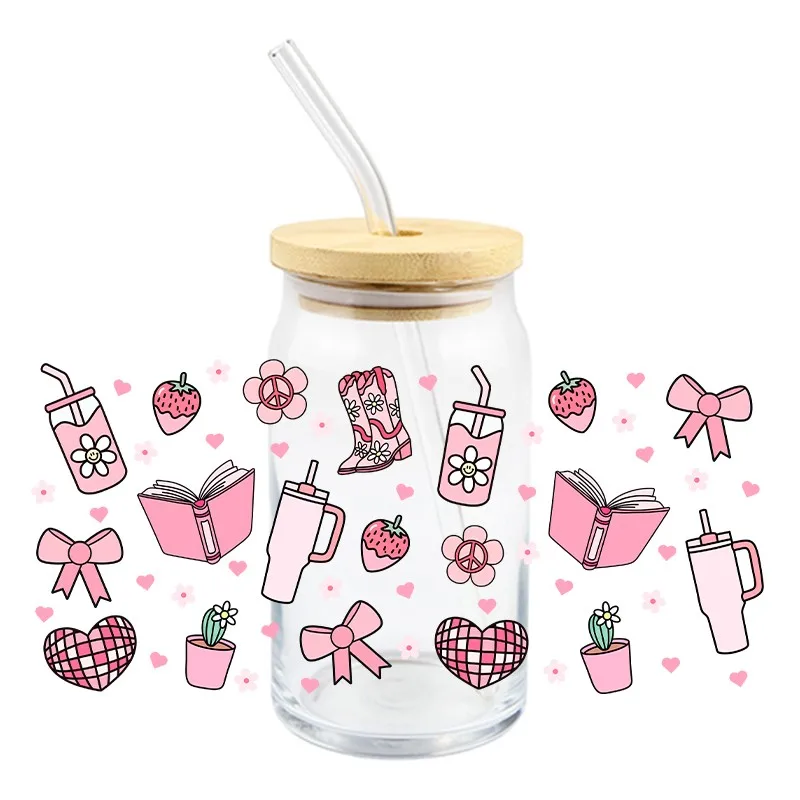 Cute UV DTF Wrap Transfer Stickers Cup Bow Design Transfer Decal Strong Waterproof Wrap For Glasses Cups Mugs DIY Decal