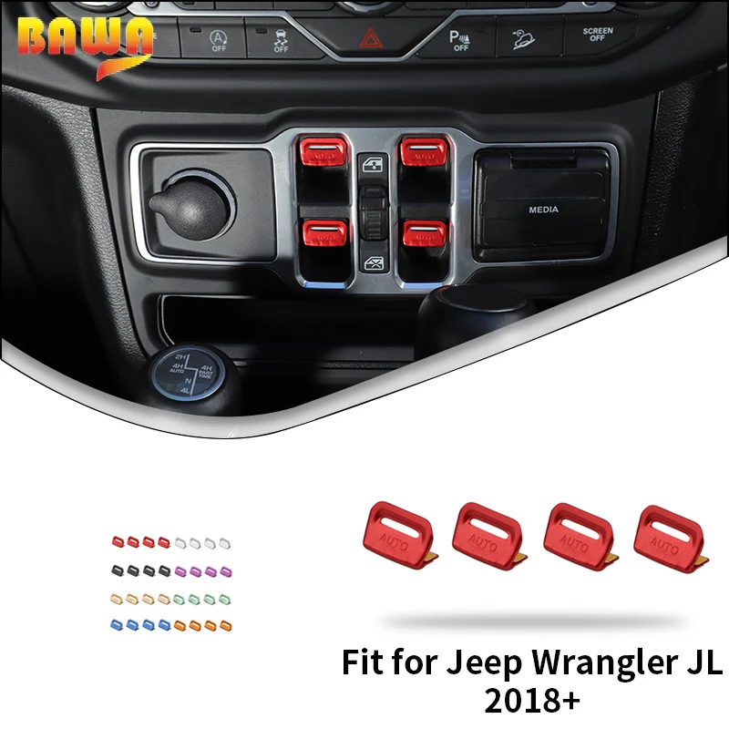 BAWA Car Window Control Buttons Decoration Trim for Jeep Wrangler JL JT 2018-2023 2024 Aluminium Alloy Interior Accessories