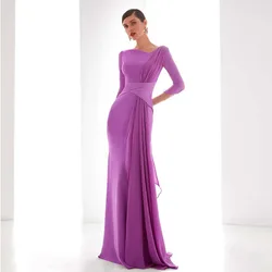 Classic Women's Evening Gowns Purple Satin Button Ruched Draped Column V-neck Floor Length Dresses Bespoke Occasion Gown