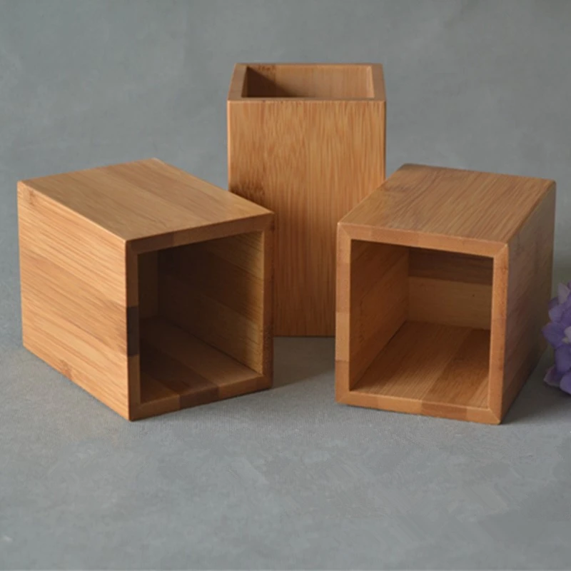 Nanzhu portalápices de bambú, caja de almacenamiento de madera, organizador de mesa de tubo de papelería de escritorio, estuches de lápices,