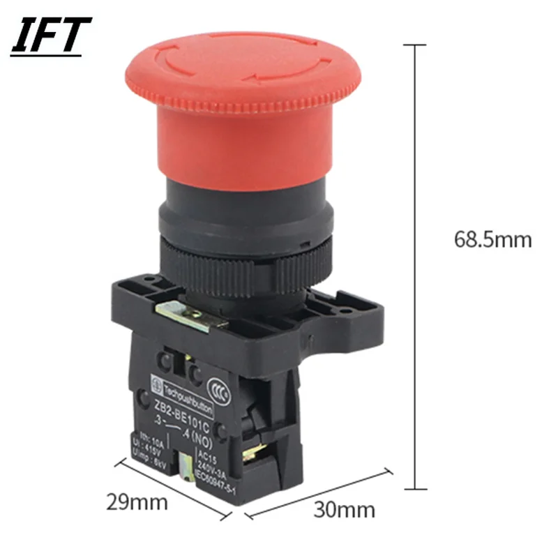 1PCS Red Mushroom Emergency Stop Switch XB2-ES542 XB2-ES442 XB2-ES642 22mm NC N/C Push Button Switch 600V 10A