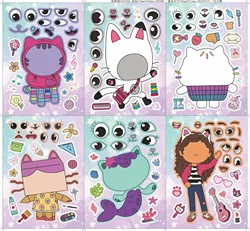 12Sheets Gabby's Dollhouse Make A Face Puzzle Stickers Kids Make Your Own DIY Game Children Cartoon Jigsaw Education Toys Gift
