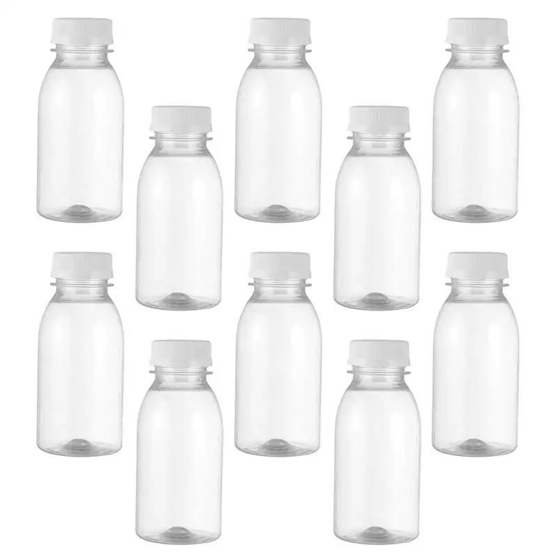 10pcs Juice Bottles Plastic Milk Yogurt Bottle Beverage Drink Bottle Transparent Sealing Split Jar With Lid Home Kitchen Supply