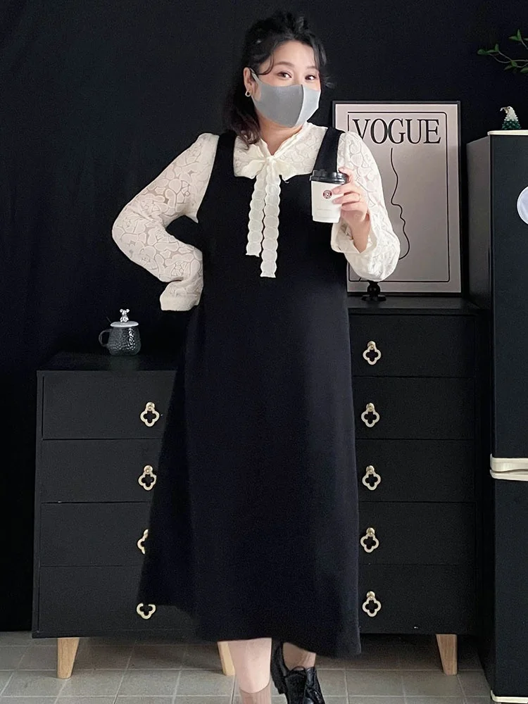 

Потрясающая юбка миди А-силуэта больших размеров с длинными рукавами и кружевом, свободного кроя, для женщин весом более 250 фунтов, для повседневной носки