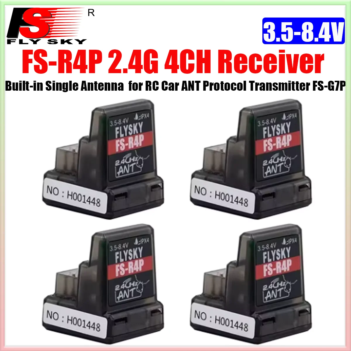 1/2/4PCS FLYSKY FS-R4P 4CH 2.4GHz Receiver 4 Channel 3.5-8.4V Built-in Single Antenna for RC Car ANT Protocol Transmitter FS-G7P