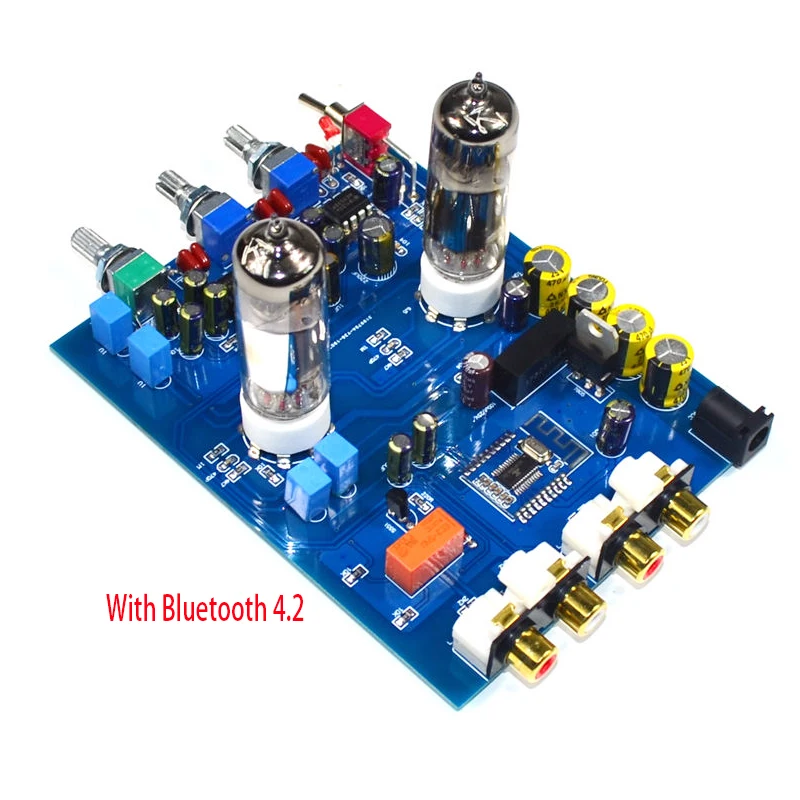 KYYSLB Original NE5532 DC12V2A 4.2 Bluetooth HIFI Preamp 6J5 Home Audio Tube Amplifier Fever Bile Preamp Tone Board 470UF/25V