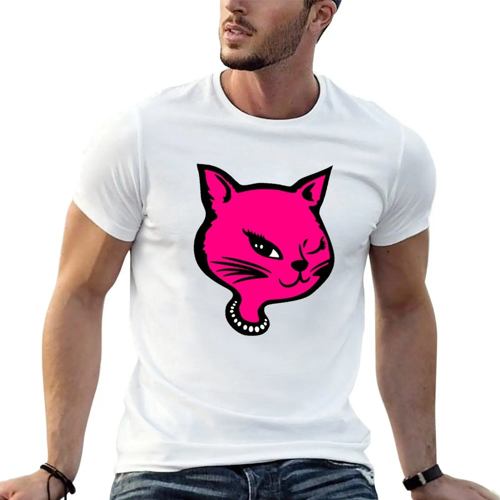 

essential shirt 90's anime shirt t t Winking Kitty Retro tshirt man casual T-Shirt