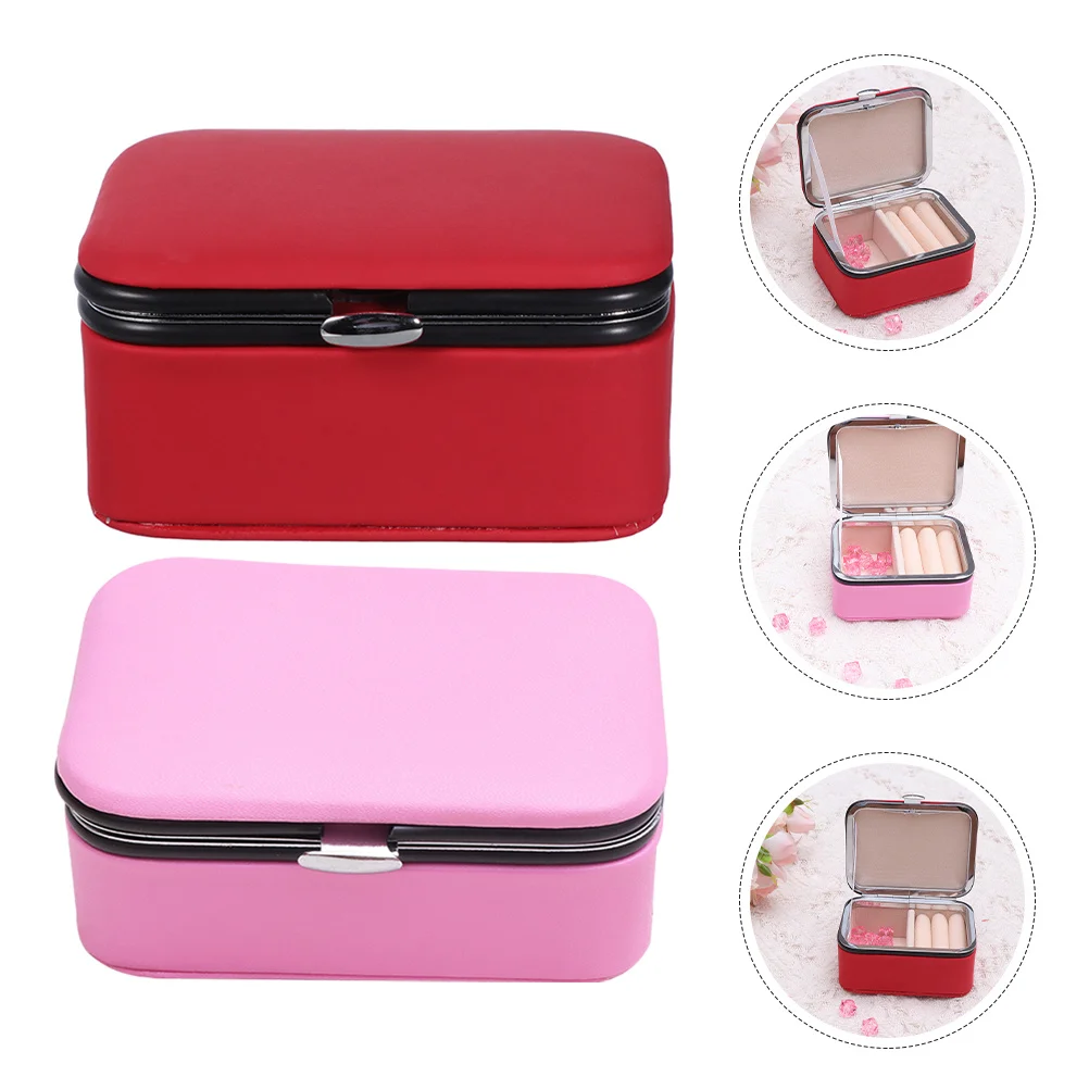 

2Pcs Jewelry Organizer Box Small Portable Travel Jewelry Holder Mini Necklace Stand Compact Storage Case for Women