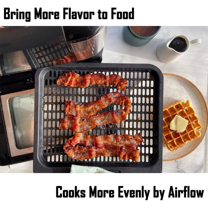 Useful Air Fryers Tray Removable Wide Application Square Air Fryer Crisper Plate Heat Resistant Grill Pan,Replacement Part