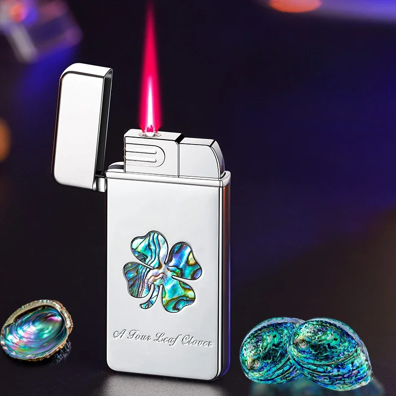 Colorful Shell Lighter, Windproof Red Flame Jet Turbo Lighter, Inflatable Butane Torch Cigarette Cigar Lighter Gadgets for Women