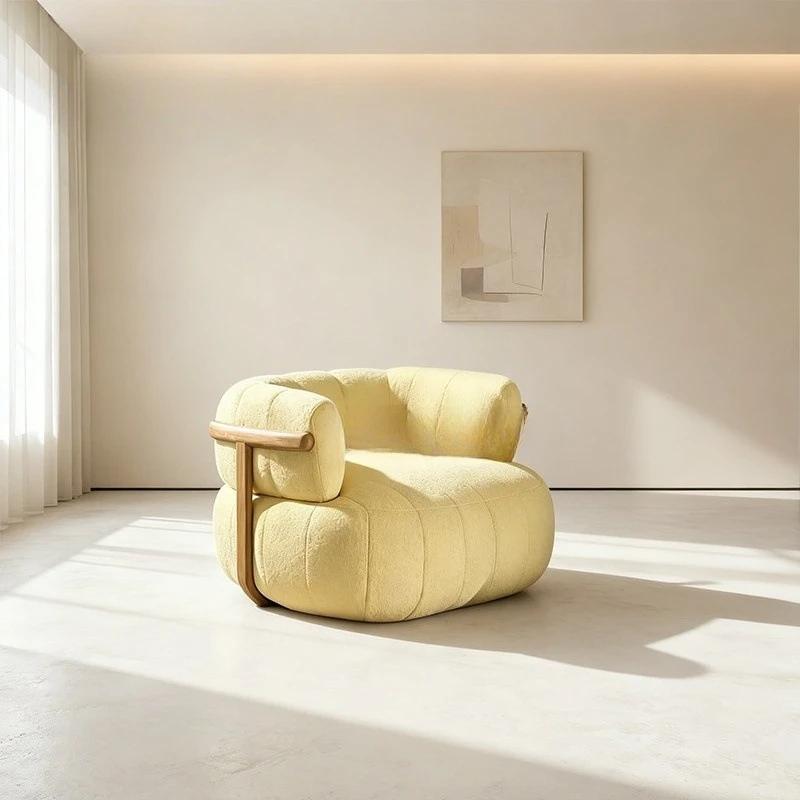 Solid wood casual single sofa chair minimalist retro living room lamb wool single chair