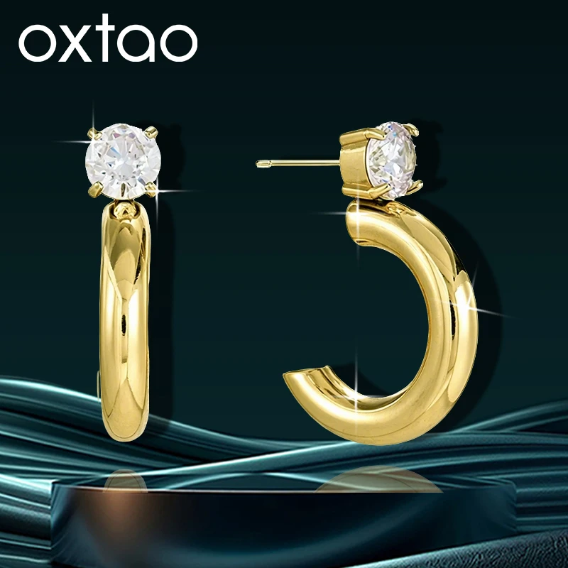 

OXTAO 5.5mm D VVS1 Moissanite C-shaped Stud Earrings for Women 14K Gold Filled Piercing Earrings Fashion Jewelry Accessories