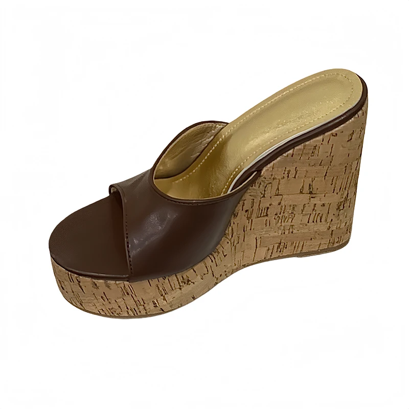 

Brown Woman Slippers 12CM High Heels Summer Sandals Leisure Ladies Wedge Heel Shoes New Arrival