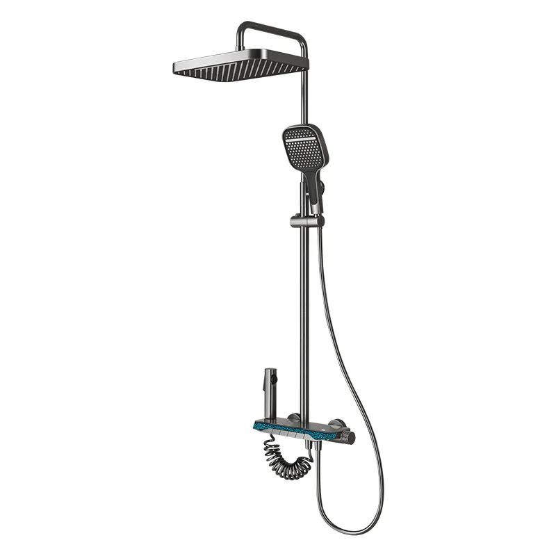 

Strictly selected all-copper gun gray digital display ambient light four-speed shower set household bathroom toilet pressurized
