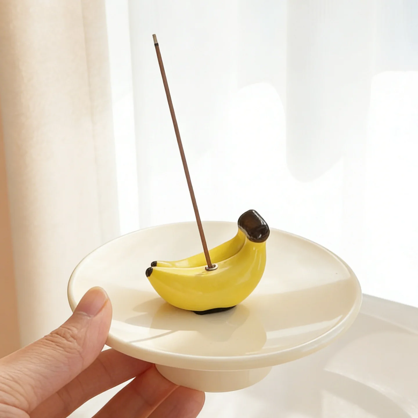 Creative Fruit Shaped Incense Holder, 3D Cute Incense Insertion Plate Decoration, Banana and Apple
