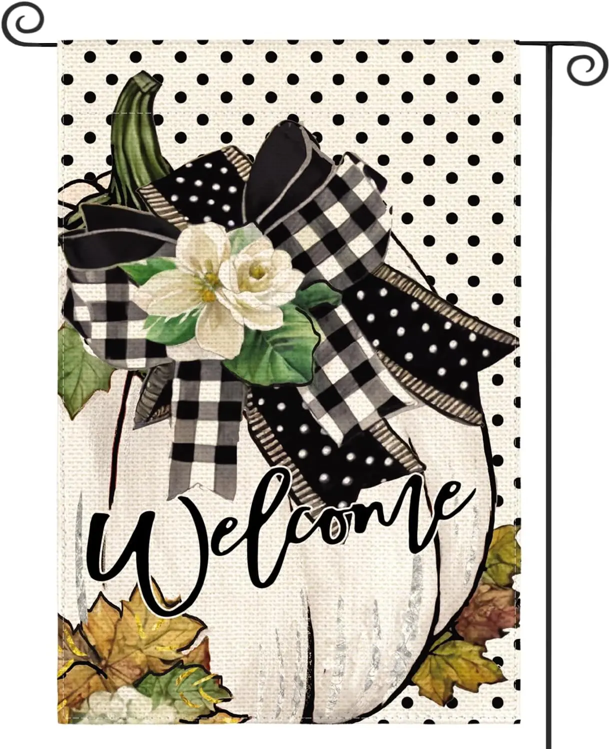 AVOIN colorlife White Pumpkin Fall Welcome Garden Flag 12x18 Inch Double Sided, Polka Dot Seasonal Thanksgiving Autumn Yard Outd