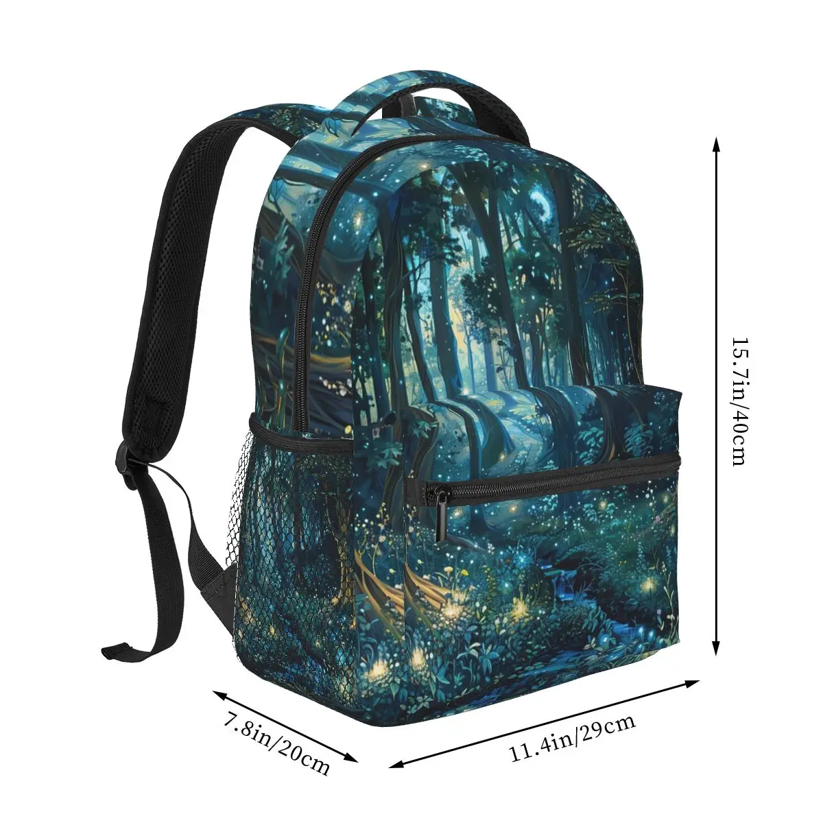 Enchanted Forest With Glowing Blue Lights Student Backpack School Bag Hiking Travel Daypack for Men Women Bookbag Shoulder Bags