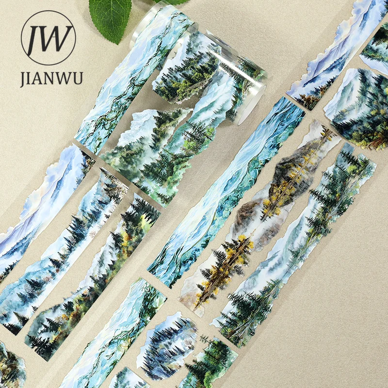 JIANWU 100mm*200cm Vintage Forest Tree Mountain Landscape Material Collage Scrapbooking PET Tape Creative DIY Journal Stationery