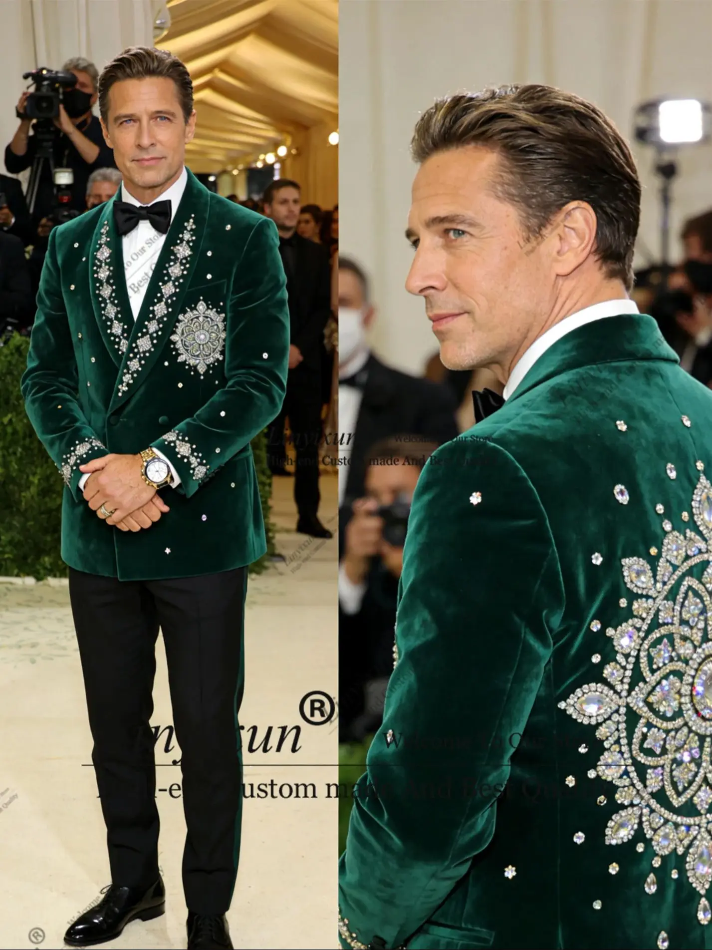 Shiny Ornament Diamonds Men Suits 2 Piece Groom Male Blazers Customized Fashion Slim Fit Wedding Tuxedos Party Costume Homme