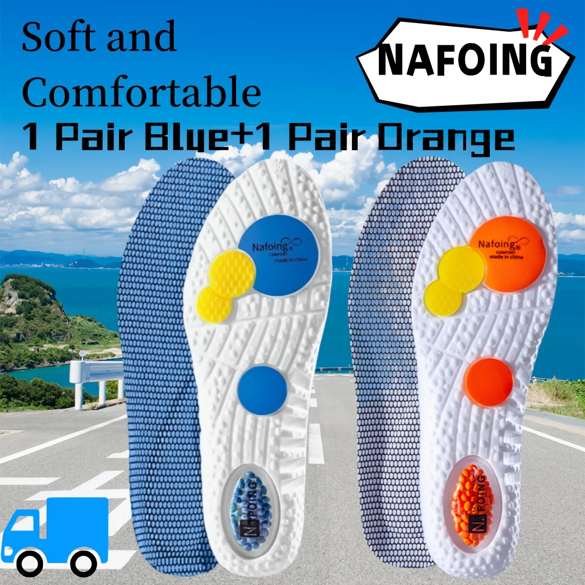 2 pairs of air cushion cushioning sports insoles, anti-slip and comfortable.