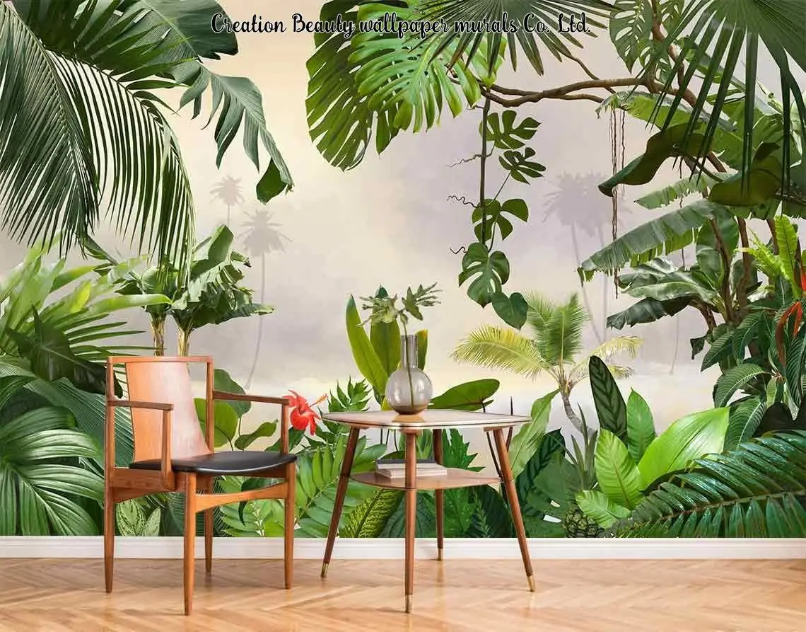 

Custom Tropical Plants Green Leaves Wallpapers for Living Room Bedroom Background Wall Paper Home Decor Mural Papel De Parede