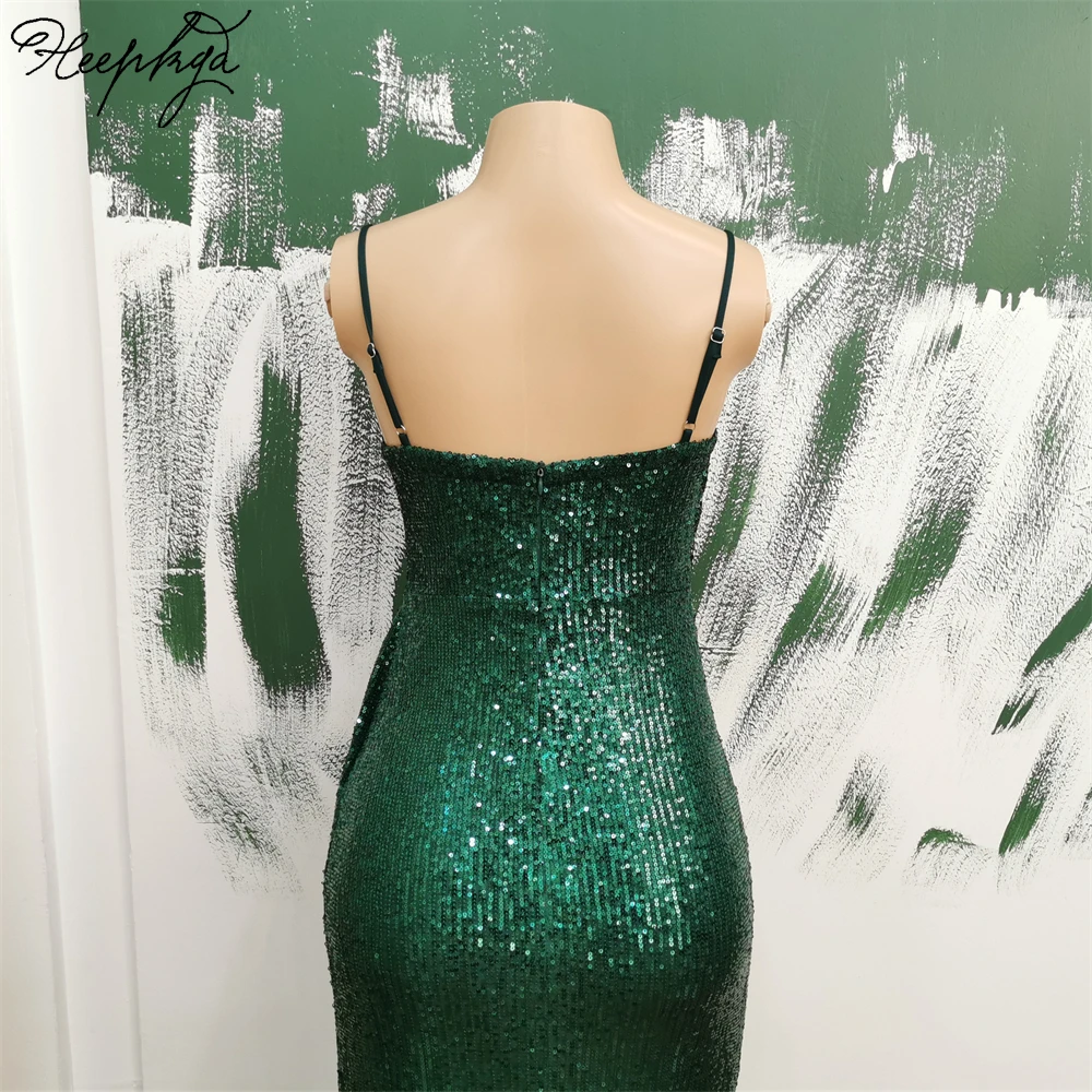 Dark Green Long 2024 Formal Evening Dress High Split Strapless Stretched Sequin Mermaid Wedding Party Gowns Dropshipping