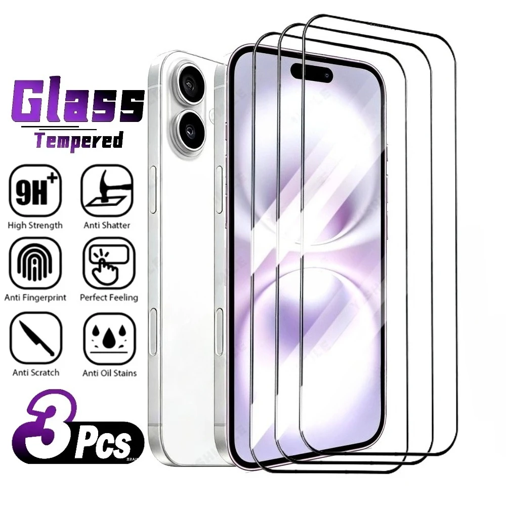 

3Pcs Full Cover Ultra HD Tempered Glass for iPhone 17 16 15 14 Pro Max Air 13 12 11 Pro 16 15 Plus Anti-Scratch Screen Protector