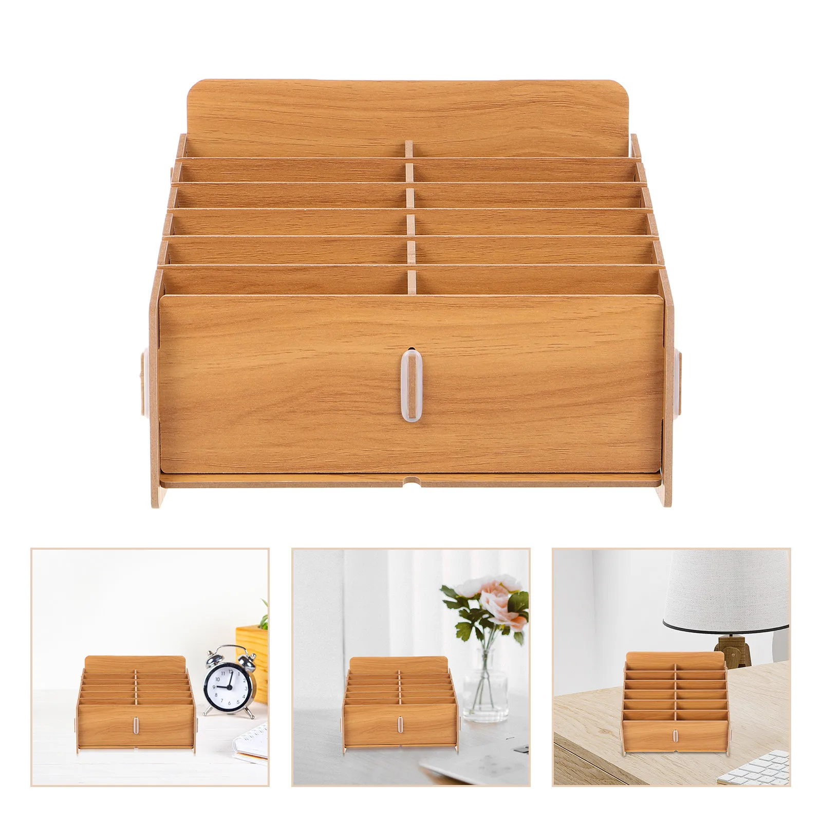 Ticket Storage Box Wood Desktop Organizer with Slots for Delivery Notes Tickets Home Office Desk Counter Dresser Small Space