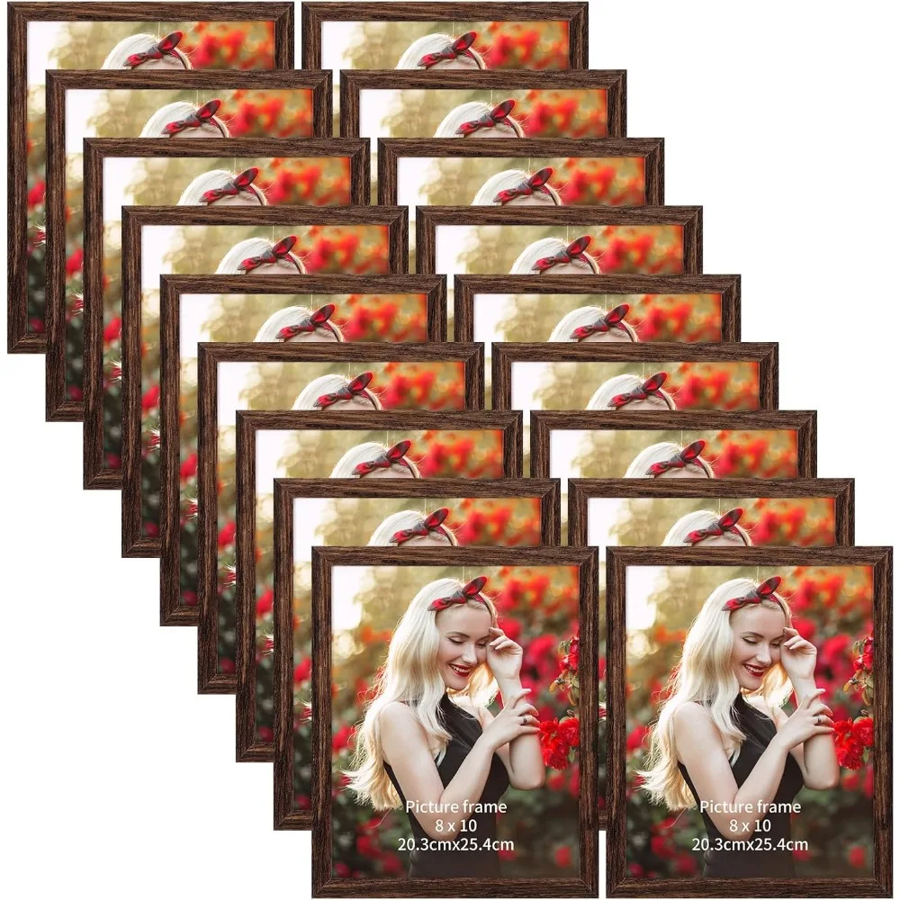 

Wooden 8x10 Picture Frame Set of 18 Bulk Rustic Brown Photo Frames for Wall or Tabletop Display
